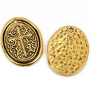 5 Gold Cross Relic Charm Pendants, wax seal style, oval coin charms, gold plated metal, double sided design, 27x21mm, chs2864