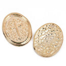 5 Light Gold Cross Relic Charm Pendants, wax seal style, oval coin charms, gold plated metal, double sided design, 27x21mm, chs2860