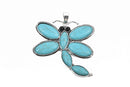 1 Silver DRAGONFLY PENDANT Charm with faux turquoise and black eyes, Silver Bail, 3-3/8" tall chs2871