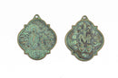 4 Bronze Patina Relic Charm Pendants, religious medal coin charms with green verdigris patina, double sided design, 40x34mm, chs2879