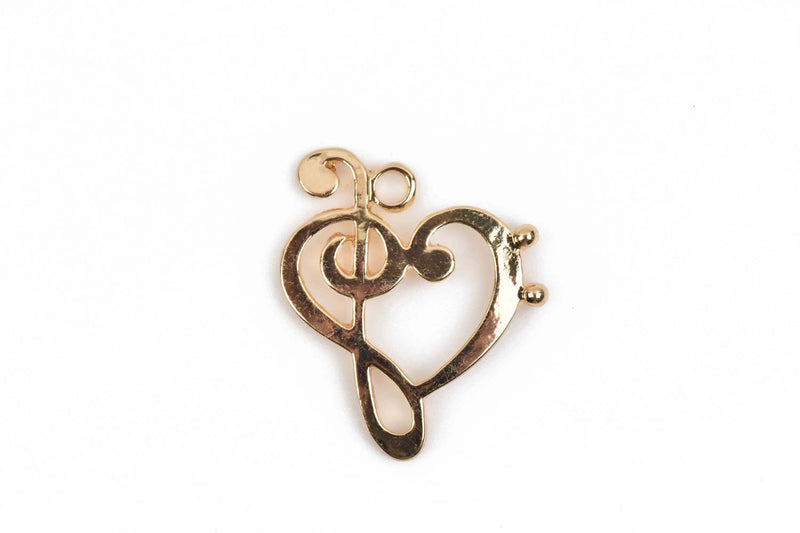 5 Gold MUSIC NOTE Charms, Treble Clef and Bass Clef, 25x20mm, chs2877