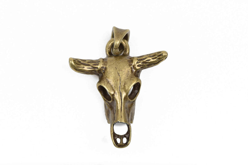 2 Bronze Metal Longhorn COW SKULL Charms or Pendants, Steer Skull Pendant, 42x30mm, chs2882
