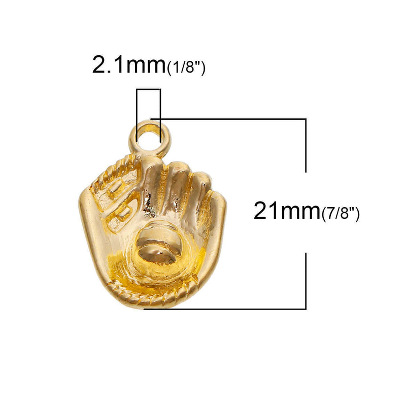 20 Gold Plated Baseball Glove Charms, 21x15mm, bulk pack, chs2885b