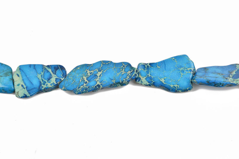 Aqua Terra Jasper Slab Gemstone Beads, DARK TURQUOISE BLUE, about 1-1/8" to 1-3/4" full strand about 10-14 beads depending on size, gja0148