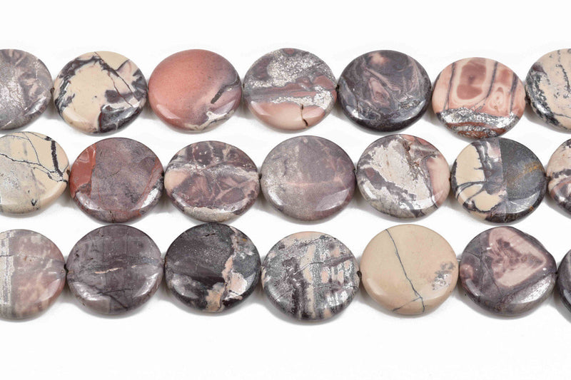 30mm Porcelain Jasper Round Coin Beads, gemstone beads, full strand, 13 beads, gja0160