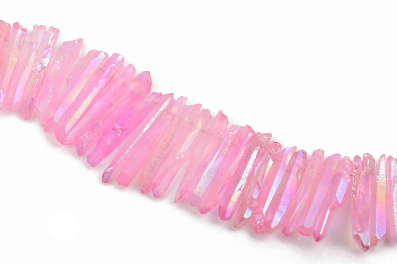 PINK AB Crystal Quartz Stick Beads, Tusk or Point Beads, top drilled beads, gemstones, 1" to 1-1/2" long 6-7mm wide, full strand, gqz0101