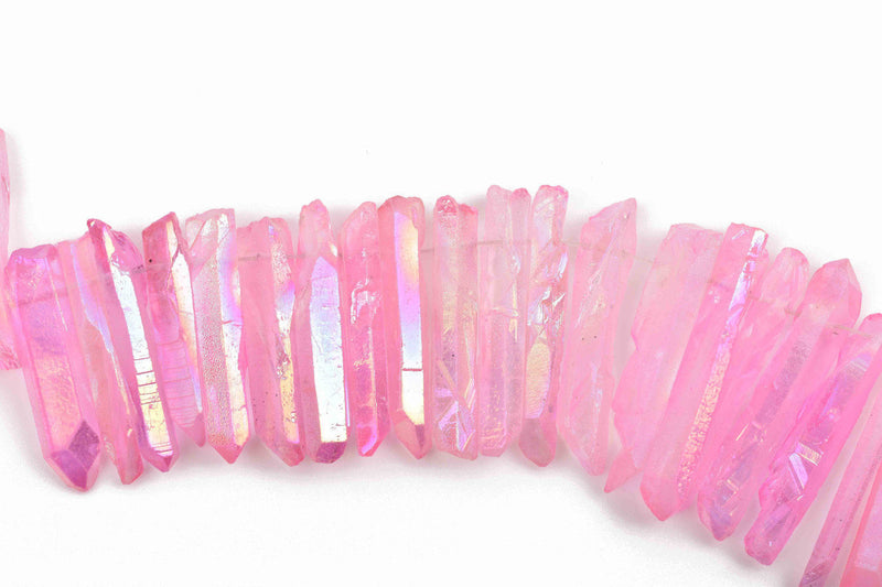 PINK AB Crystal Quartz Stick Beads, Tusk or Point Beads, top drilled beads, gemstones, 1" to 1-1/2" long 6-7mm wide, full strand, gqz0101