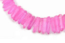 HOT PINK Crystal Quartz Stick Beads, Tusk Point Beads, top drilled gemstone beads, 1-1/4" to 1-3/4" long, 8-10mm wide, full strand, gqz0102