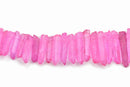 HOT PINK Crystal Quartz Stick Beads, Tusk Point Beads, top drilled gemstone beads, 1-1/4" to 1-3/4" long, 8-10mm wide, full strand, gqz0102