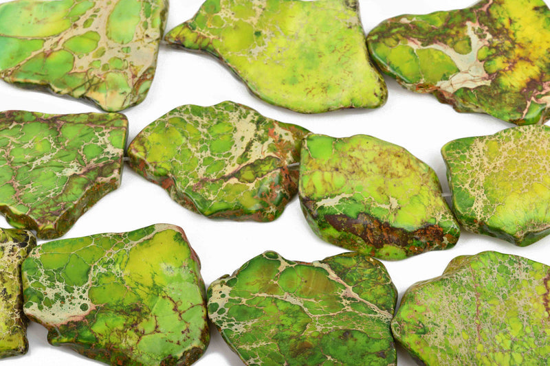 Aqua Terra Jasper Slab Gemstone Beads, GREEN, about 1-1/2" to 2-1/2" full strand, about 7-9 beads depending on size, gja0161