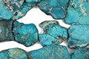 Aqua Terra Jasper Slab Gemstone Beads, DARK TURQUOISE BLUE, about 1-1/2" to 2-1/2" full strand, about 7-9 beads depending on size, gja0162