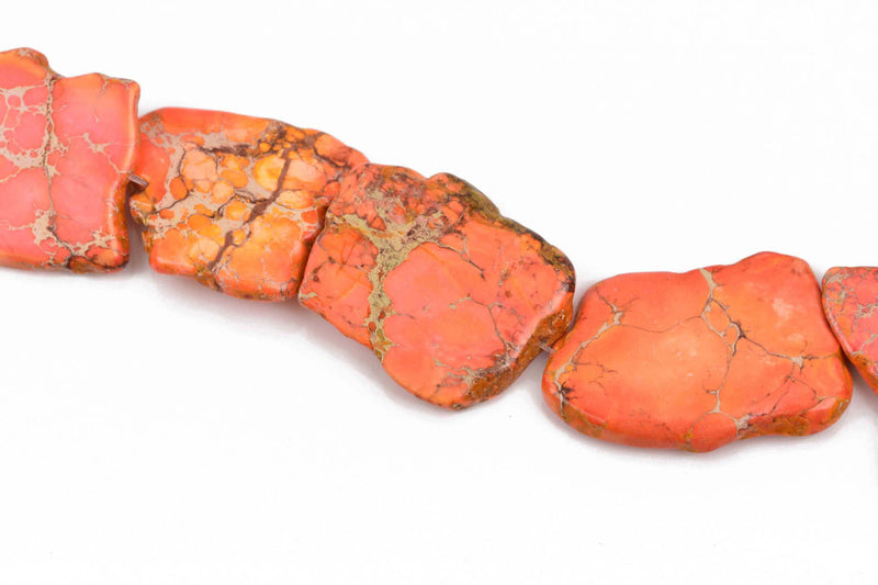 Aqua Terra Jasper Slab Gemstone Beads, ORANGE, about 1-1/8" to 1-3/4" full strand, about 10-14 beads depending on size, gja0145