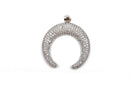 SILVER Double Horn Pendant with Rhinestones, Crescent Horn, Pavé Pendant, Upside Down Moon, 29mm (1-1/8") chs2889