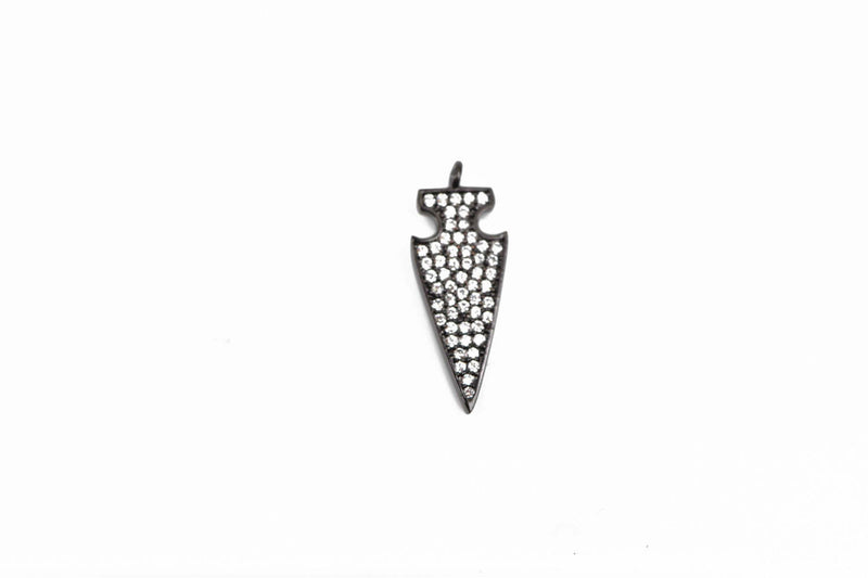 BLACK Arrowhead Charm with Clear Rhinestones, Pavé Pendant, 22x8mm (7/8"),  chs2895