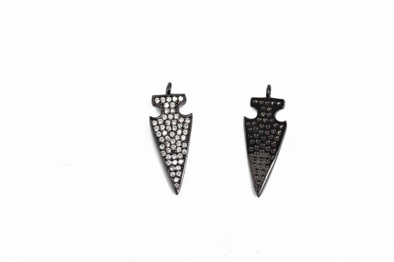 BLACK Arrowhead Charm with Clear Rhinestones, Pavé Pendant, 22x8mm (7/8"),  chs2895