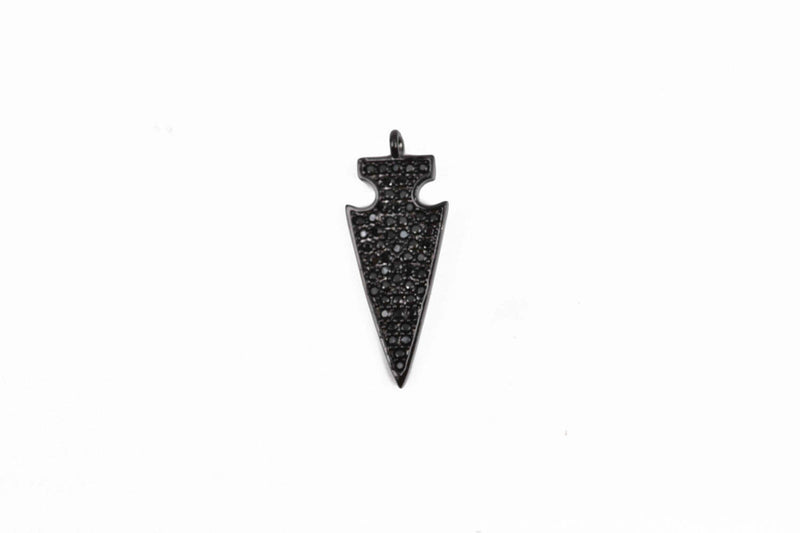 BLACK Arrowhead Charm with BLACK Rhinestones, Pavé Pendant, 22x8mm (7/8") chs2896