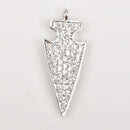 SILVER Arrowhead Charm with Clear Rhinestones, Pavé Pendant, 22x8mm (7/8") chs2898