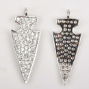 SILVER Arrowhead Charm with Clear Rhinestones, Pavé Pendant, 22x8mm (7/8") chs2898