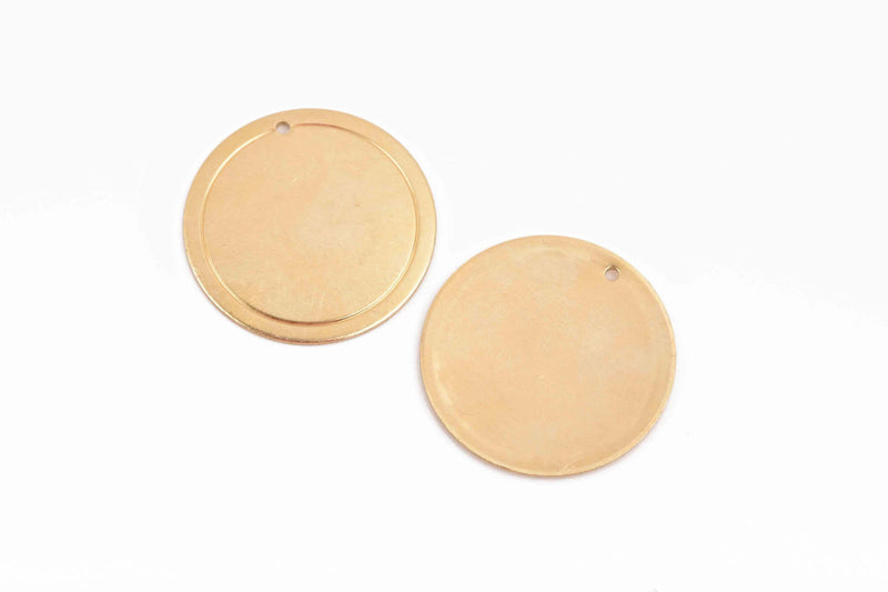 5 Brass Border Circle Disc Charm, gold brass metal stamping blanks, 32mm (1-1/4") 18 gauge, msb0429