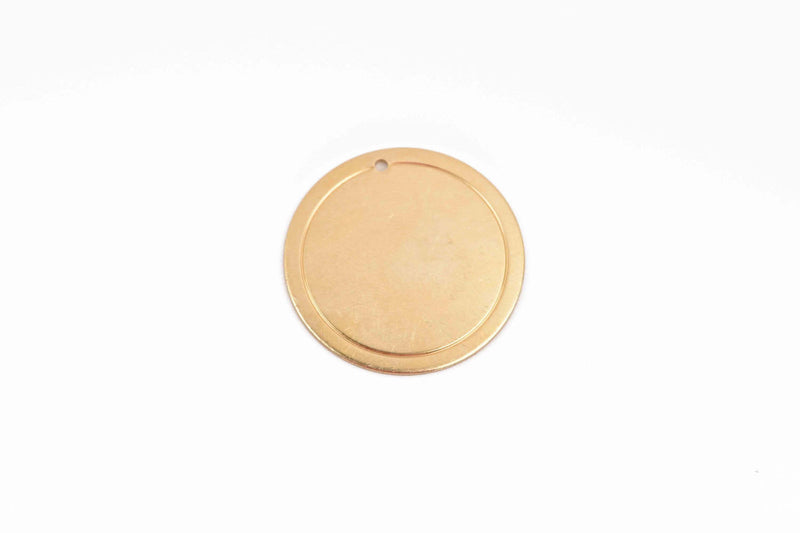 5 Brass Border Circle Disc Charm, gold brass metal stamping blanks, 32mm (1-1/4") 18 gauge, msb0429