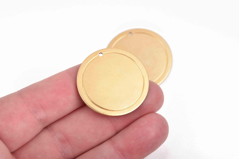 5 Brass Border Circle Disc Charm, gold brass metal stamping blanks, 32mm (1-1/4") 18 gauge, msb0429