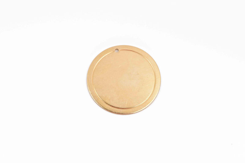 10 Brass Border Circle Disc Charm, gold brass metal stamping blanks, 25mm (1") 18 gauge, msb0430