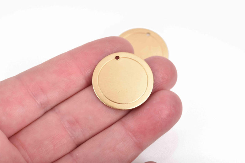 10 Brass Border Circle Disc Charm, gold brass metal stamping blanks, 25mm (1") 18 gauge, msb0430