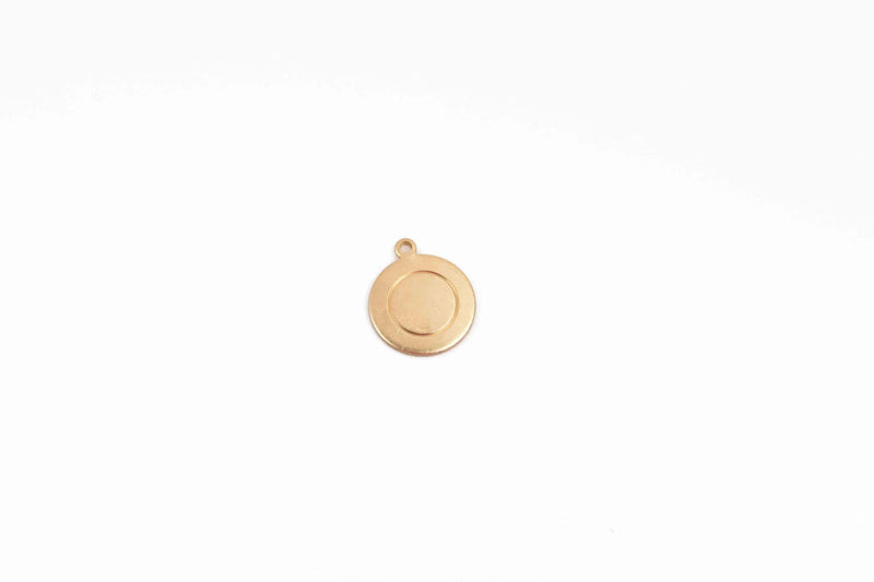 10 Brass Border Circle Disc Charm, gold brass metal stamping blanks with top loop, 13mm (1/2") 18 gauge, msb0432