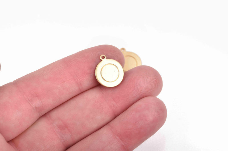 10 Brass Border Circle Disc Charm, gold brass metal stamping blanks with top loop, 13mm (1/2") 18 gauge, msb0432