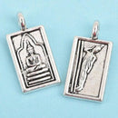 4 THAI BUDDHA charm pendants, silver metal, rectangle religious icon relic charm, double sided, 26x13mm, chs2905