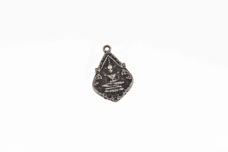 5 THAI BUDDHA charm pendants, gunmetal metal, religious icon relic charm, double sided, 31x21mm, chs2899