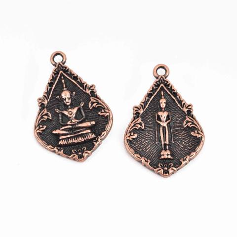 5 THAI BUDDHA charm pendants, antique copper metal, religious icon relic charm, double sided, 31x21mm, chs2903