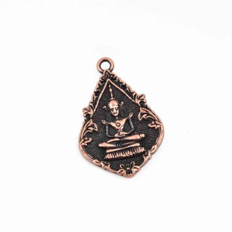 5 THAI BUDDHA charm pendants, antique copper metal, religious icon relic charm, double sided, 31x21mm, chs2903