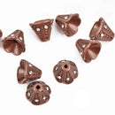 6 Rhinestone CONE BEAD CAPS, copper with embedded clear crystals, fits up to 8mm beads, 11x9mm, fin0670