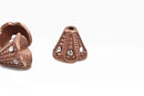 6 Rhinestone CONE BEAD CAPS, copper with embedded clear crystals, fits up to 8mm beads, 11x9mm, fin0670
