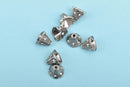 6 Rhinestone CONE BEAD CAPS, antiqued silver with embedded clear crystals, fits up to 8mm beads, 11x9mm, fin0671
