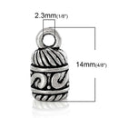 20 Silver Patterned End Caps for Kumihimo Jewelry, Leather Cord End Connectors, Bails, Bead Caps, Fits 5mm cord, fin0675