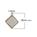 5 Gold-Plated Diamond Rhombus Square Charm Pendants with CREAM Off White Faux Leather Cabochon, 16mm dia, chs2940