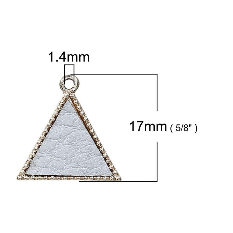 5 Gold-Plated Triangle Geometric Charm Pendants with CREAM Off White Faux Leather Cabochon, 16mm dia, chs2938