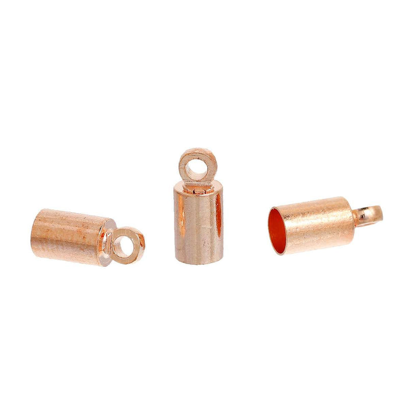 20 Rose Gold Plated Copper End Caps for Kumihimo Jewelry, Leather Cord End Connectors, Bails, Bead Caps, Fits 3.5mm cord, fin0672