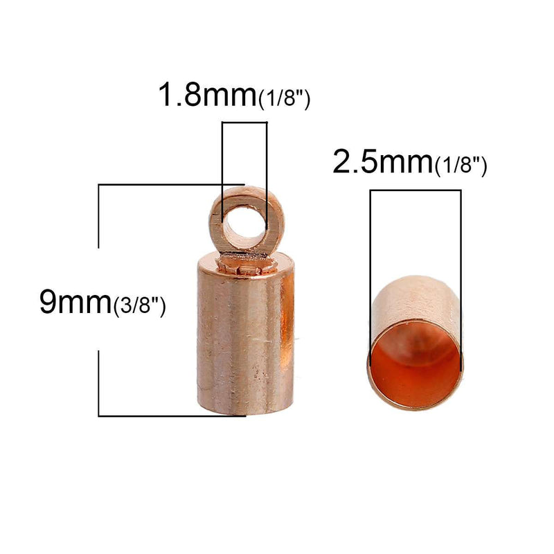 20 Rose Gold Plated Copper End Caps for Kumihimo Jewelry, Leather Cord End Connectors, Bails, Bead Caps, Fits 3.5mm cord, fin0672