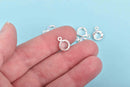 6 CLEAR FACETED Rhinestone Circle Charms, 8mm Silver Drop Charms, Crystal Glass, Silver Plated Bezel, April Birthstone, chs2917