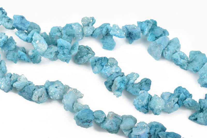 Druzy Quartz Rough Nugget Beads, gemstone DRUZY AGATE Geode Beads, Turquoise Blue with AB sparkle, half strand, gdz0201