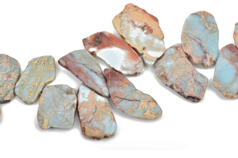 AQUA TERRA JASPER Slab Gemstone Beads, top drilled beads, natural, blue green, tan, full strand gja0166