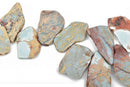 AQUA TERRA JASPER Slab Gemstone Beads, top drilled beads, natural, blue green, tan, full strand gja0166