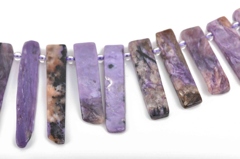 RUSSIAN CHAROITE Stick Beads, Gemstone Beads, purple, black, white, full strand, 5/8" to 1-3/4" 38-42 beads grc0003