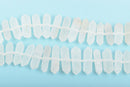 Frosted Matte Crystal Quartz Tusk Point Beads, center drilled stick beads, double point ends, 1" to 1-5/8" long 9-11mm wide, full strand, gqz0105