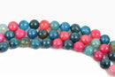 12mm Round Faceted TEAL and PINK AGATE Gemstone Beads, Turquoise Teal Blue, Hot Pink, full strand, about 32 beads, gag0306