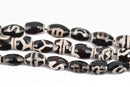 17mm Black AGATE DZI Beads, Barrel Oval Shape, natural gemstone, full strand, 22 beads, gag0308