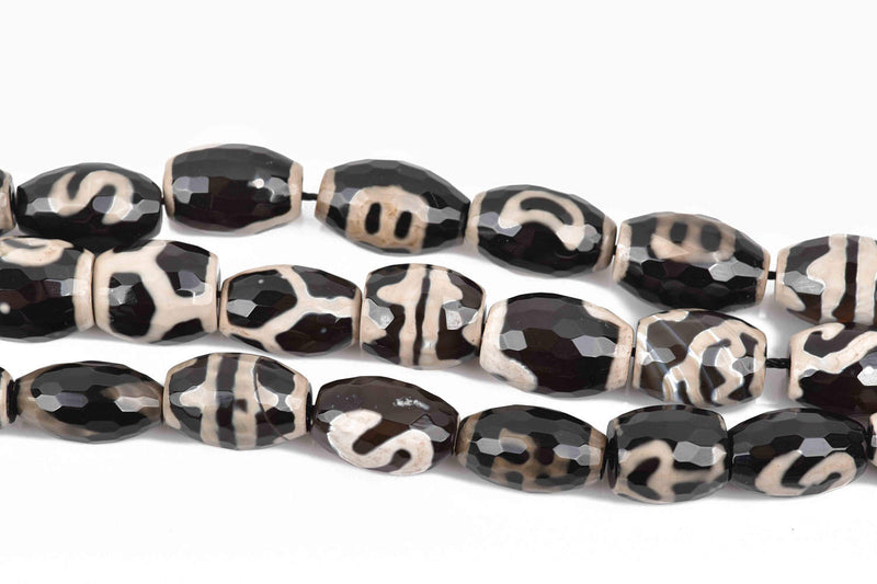 17mm Black AGATE DZI Beads, Barrel Oval Shape, natural gemstone, full strand, 22 beads, gag0308